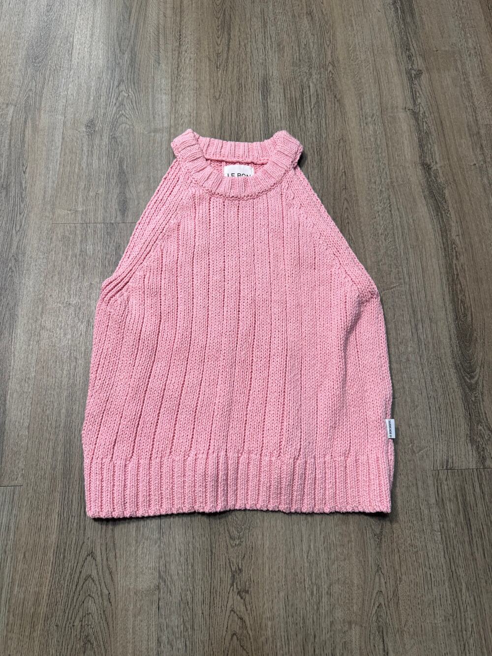 Le Bon Shoppe Women's Pink Ribbed Knit Halter Sweater Top